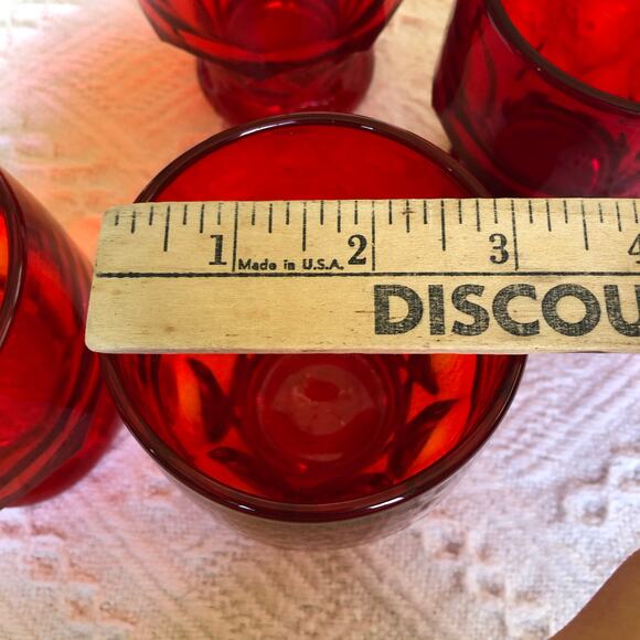 VTG Set 5 Anchor Hocking Ruby Red Georgian Honeycomb Rocks Glasses MCM 60s 70s - Picture 7 of 7